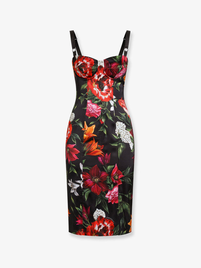 Dolce & Gabbana Dolce & Gabbana Satin Floral Print Dress Black - World Class Fashion