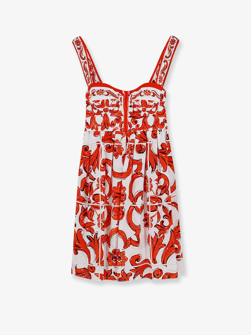 Dolce & Gabbana Dolce & Gabbana Vestido de algodón estampado de mayólica naranja - World Class Fashion