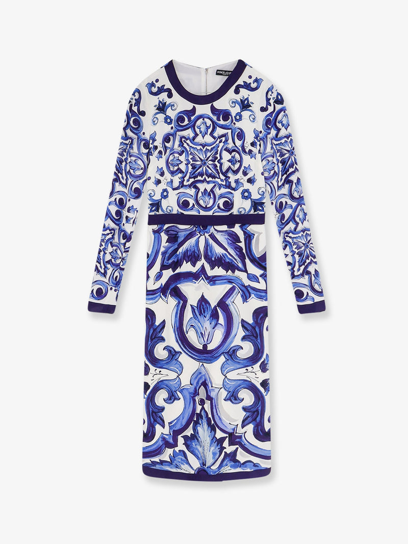 Dolce & Gabbana Dolce & Gabbana Vestido de seda con estampado de mayólica azul - World Class Fashion