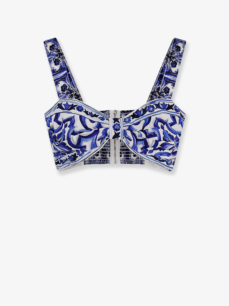 Dolce & Gabbana Dolce & Gabbana Cropped Cotton Top Maiolica Print Blue - World Class Fashion