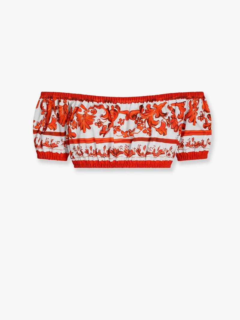 Dolce & Gabbana Dolce & Gabbana Cotton Top with Maiolica Print Orange - World Class Fashion