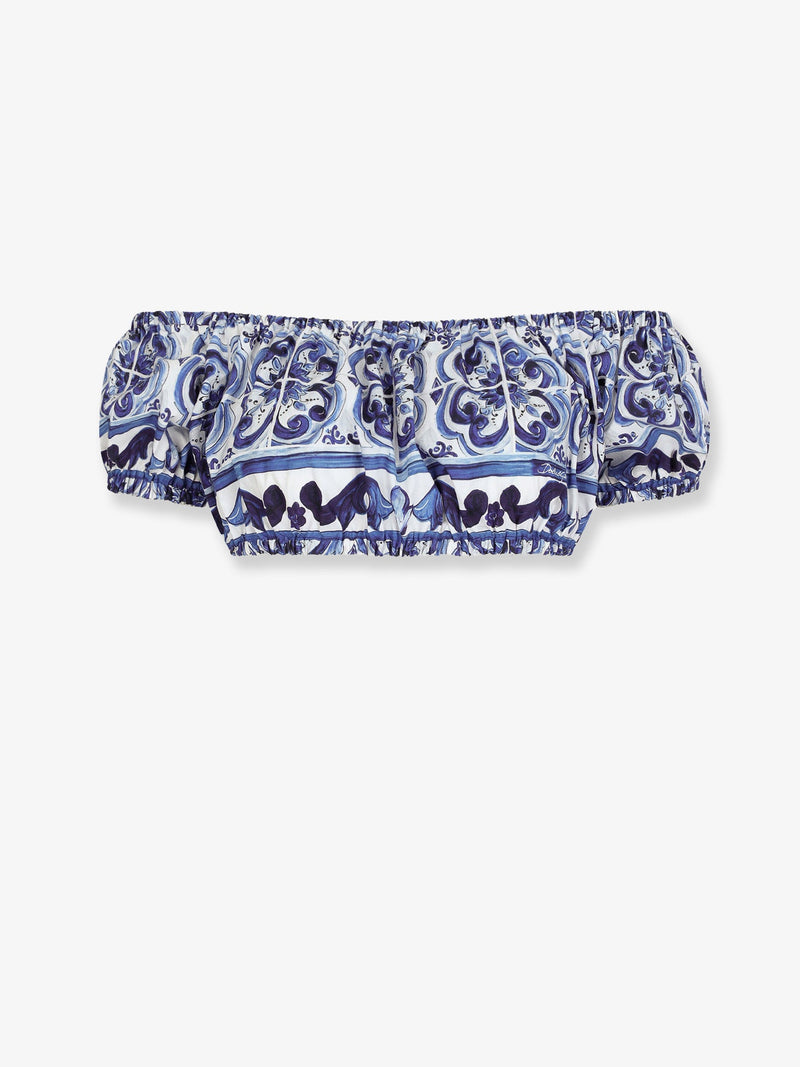 Dolce & Gabbana Dolce & Gabbana Cotton Top with Maiolica Print Blue - World Class Fashion