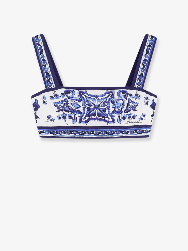 Dolce & Gabbana Dolce & Gabbana Cotton Top with Maiolica Print Blue - World Class Fashion