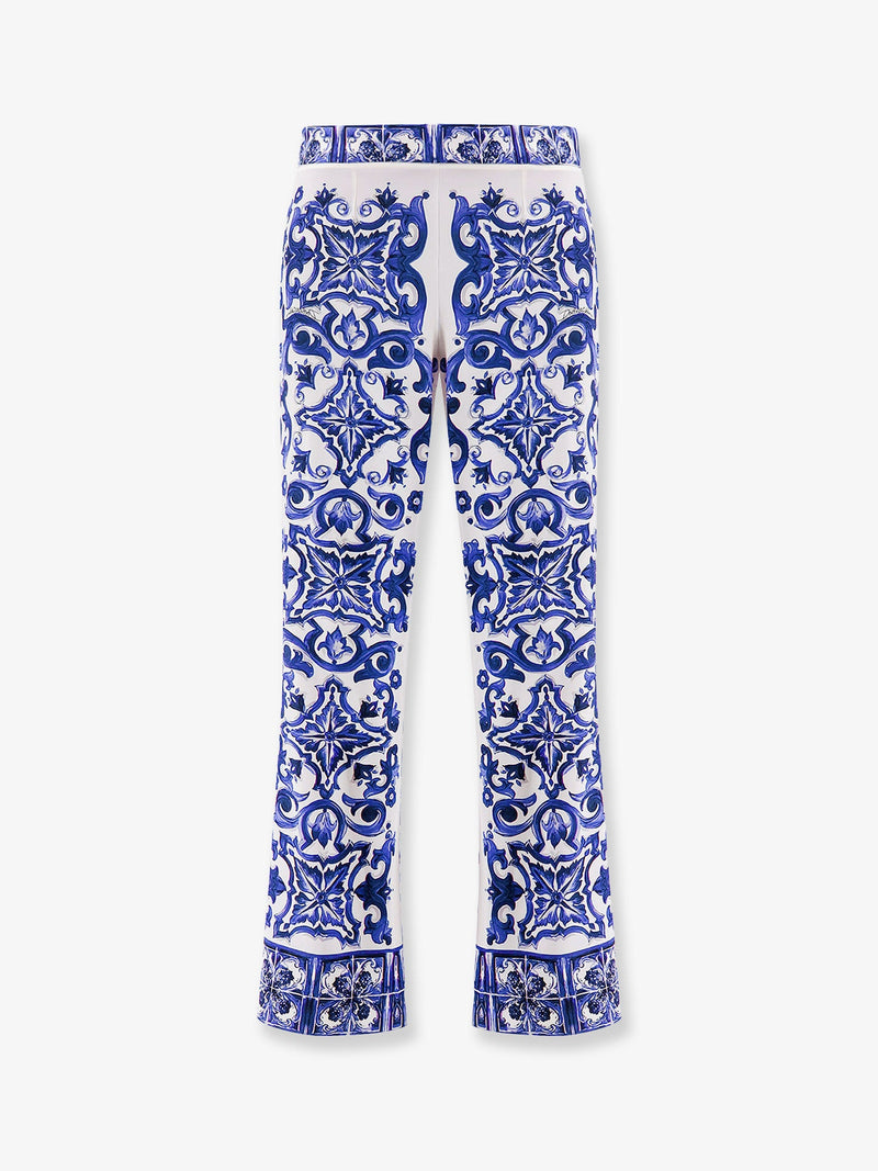 Dolce & Gabbana Dolce & Gabbana Pantalones de Seda Estampado Mayólica Azul - World Class Fashion