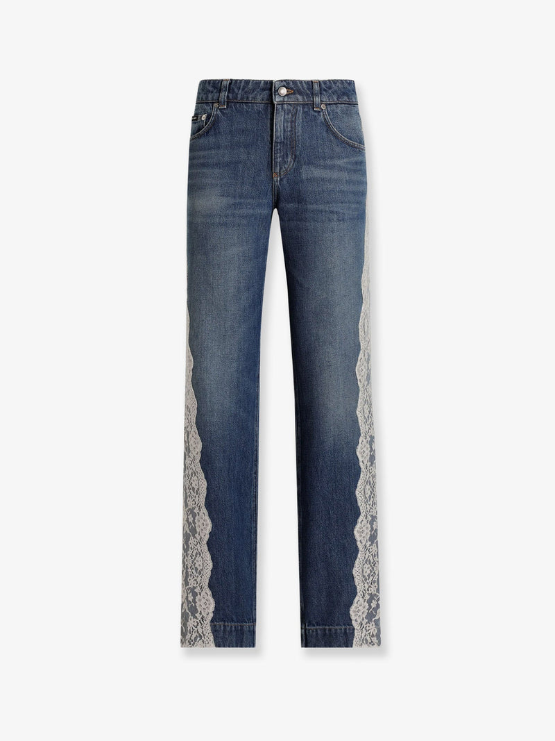 Dolce & Gabbana Dolce & Gabbana Blue Denim Jeans with Lace Profiles - World Class Fashion