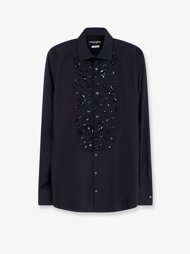 Dolce & Gabbana Dolce & Gabbana Rhinestone Cotton Shirt Black - World Class Fashion