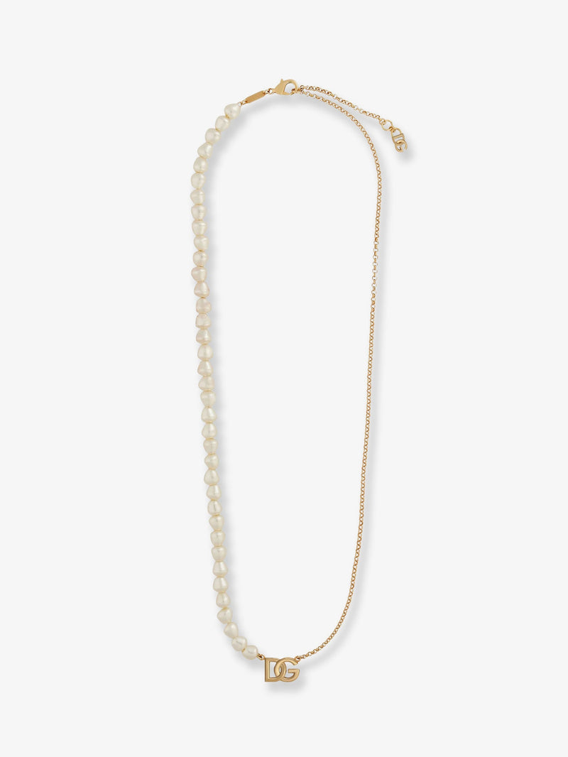 Dolce & Gabbana Dolce & Gabbana Brass Necklace with Pearls Gold - World Class Fashion