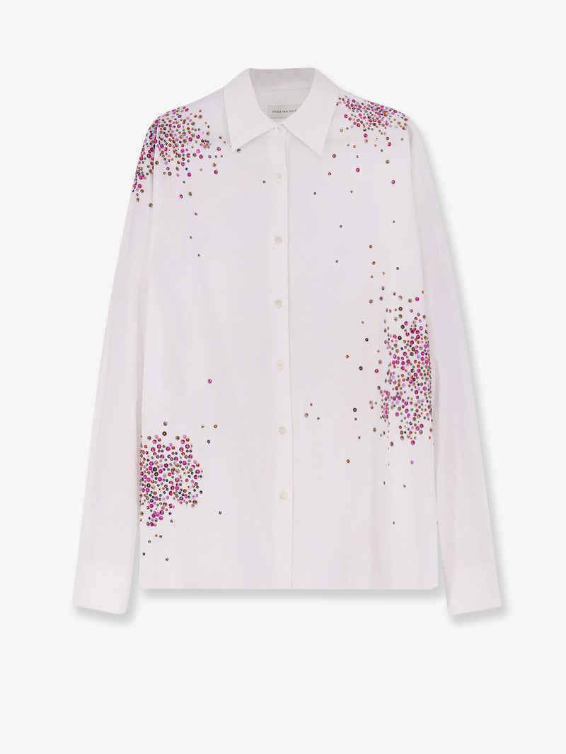 Dries Van Noten Dries Van Noten Casia Sequin Cotton Shirt White - World Class Fashion