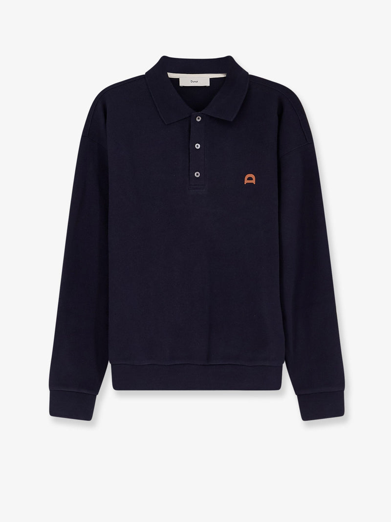 Dunst Dunst Cotton Polo Shirt with Logo Patch Blue - World Class Fashion