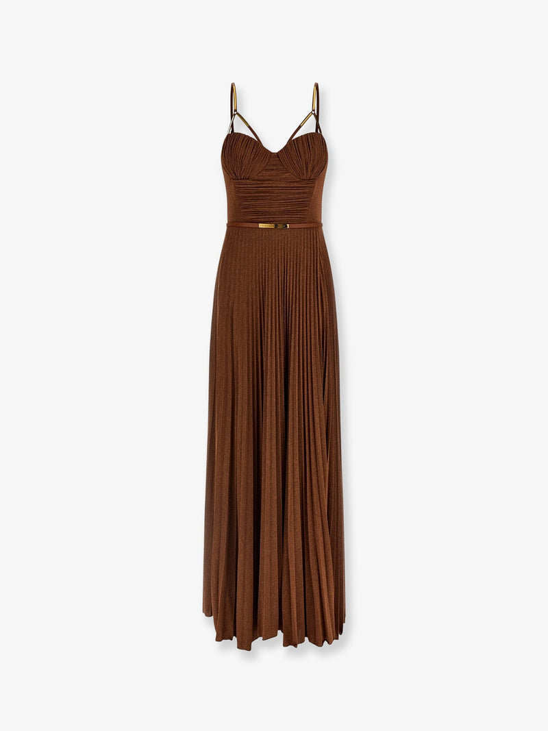 Elisabetta Franchi Elisabetta Franchi Vestido Largo Laminado Marrón Mujer - World Class Fashion