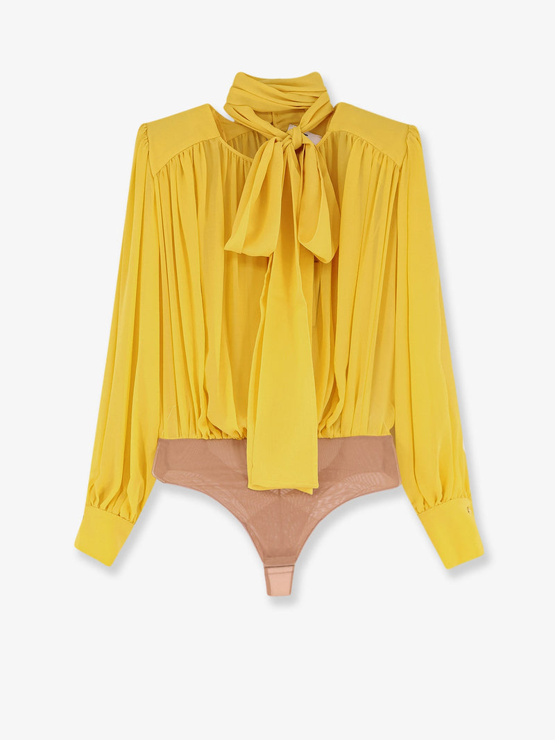 Elisabetta Franchi Elisabetta Franchi Silk Shirt with Body Detail Yellow - World Class Fashion