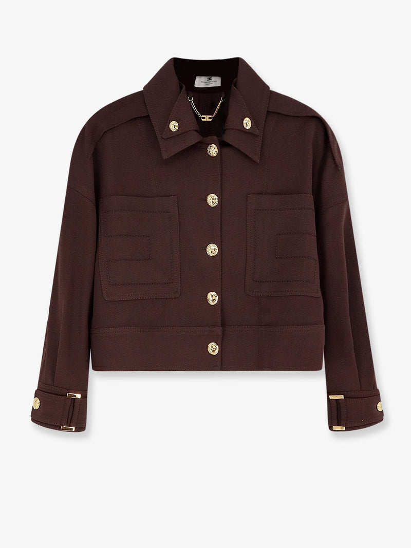 Elisabetta Franchi Elisabetta Franchi Cropped Viscose Jacket Brown - World Class Fashion