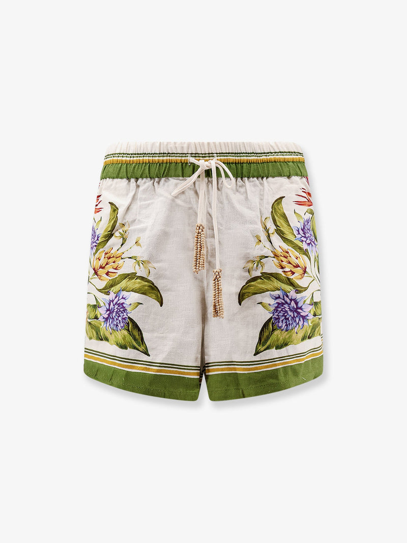 Farm Rio Farm Rio Tropical Scarf Pantalones Cortos de Lino Viscosa Verdes - World Class Fashion
