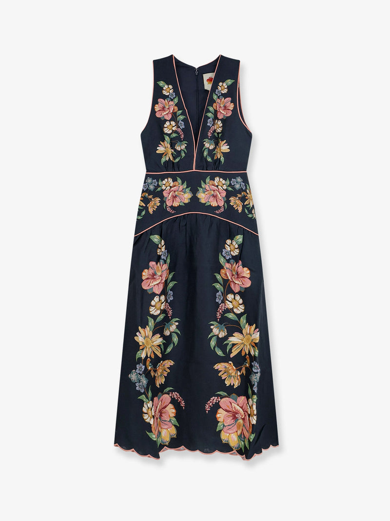 Farm Rio Farm Rio Maira vestido largo de lino azul para mujer - World Class Fashion