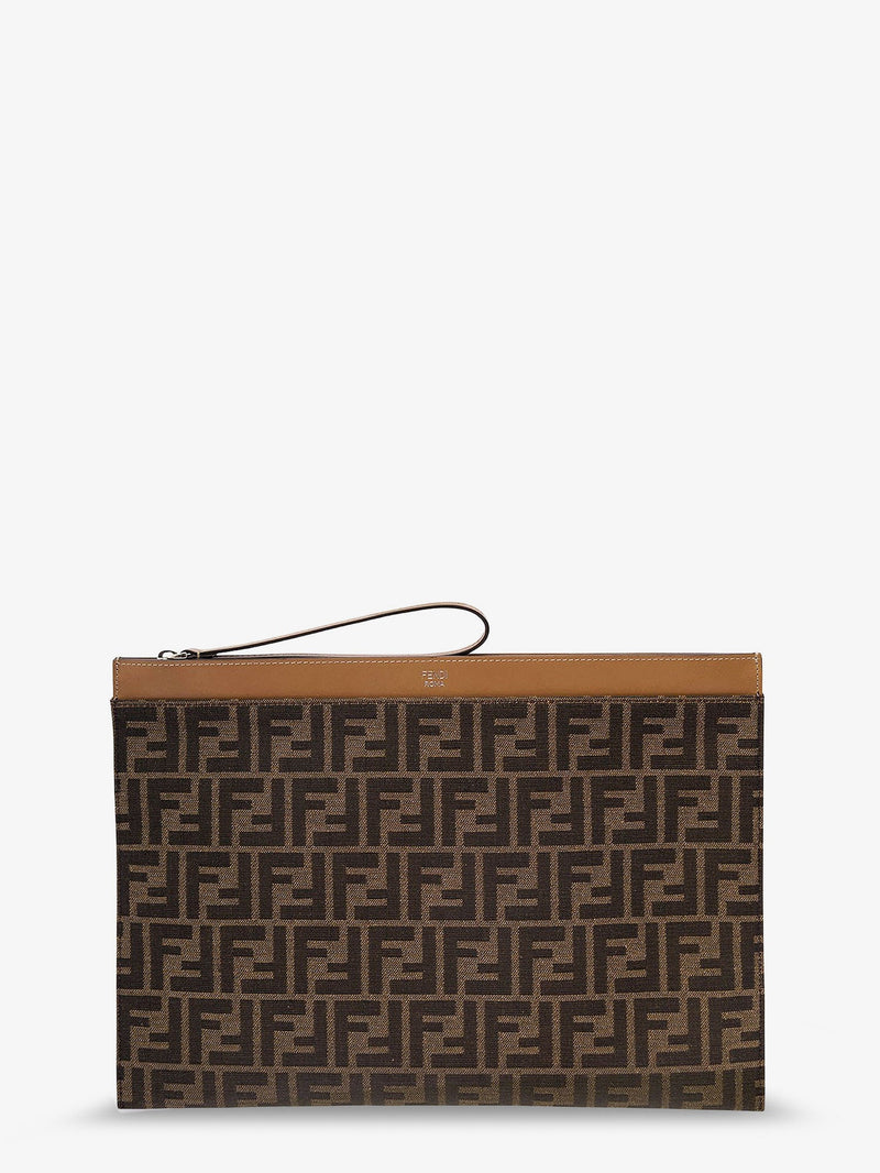 Fendi Fendi FF Jacquard Fabric Flat Pouch Large Brown - World Class Fashion