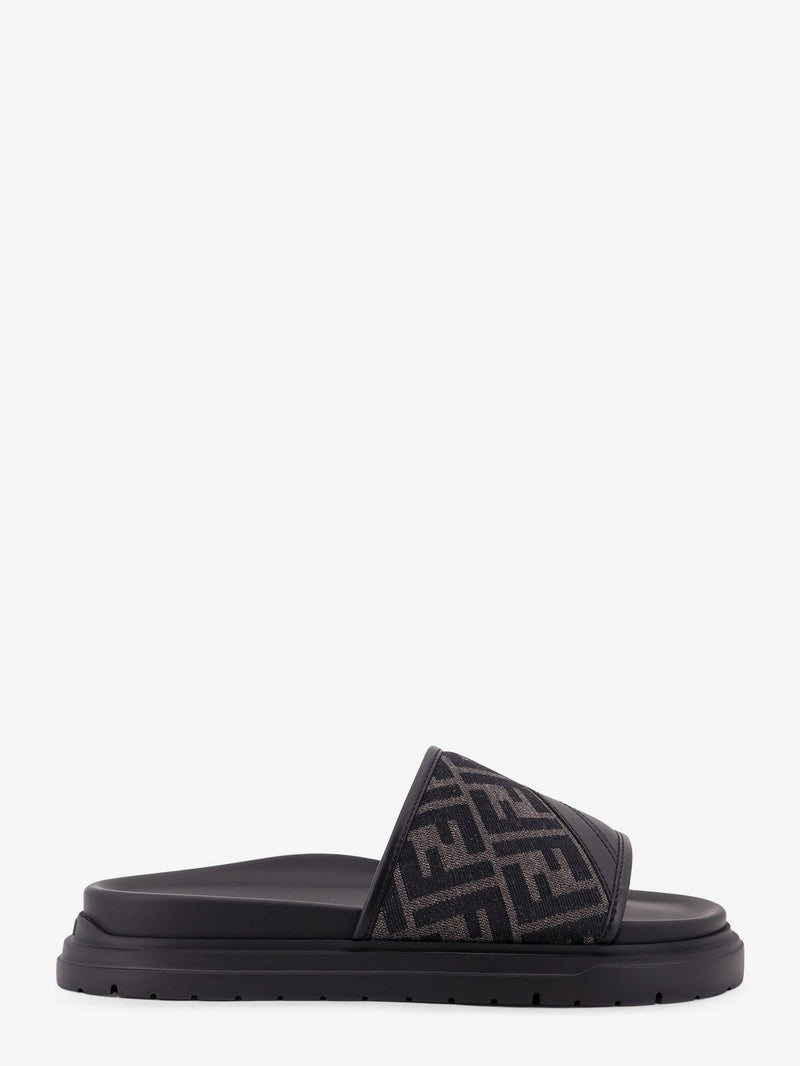 Fendi Fendi Low Leather Sandals with FF Jacquard Insert Black - World Class Fashion
