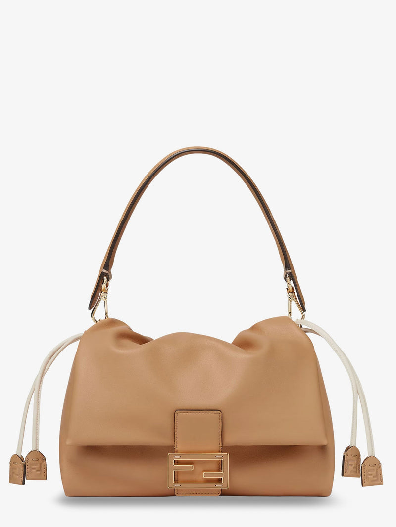Fendi Fendi Mamma Baguette Small Leather Crossbody Bag Beige - World Class Fashion