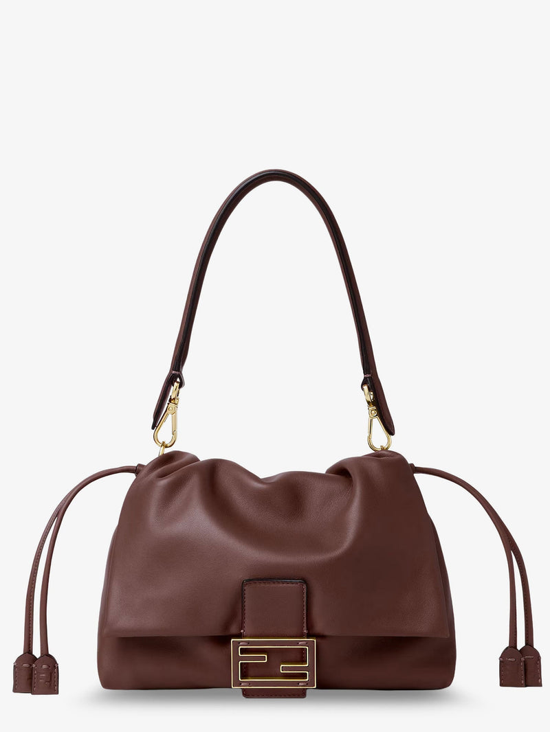 Fendi Fendi Mamma Baguette Medium Leather Crossbody Bag Brown - World Class Fashion