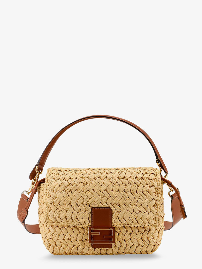 Fendi Fendi Mamma Baguette Medium Raffia Crossbody Bag Beige - World Class Fashion