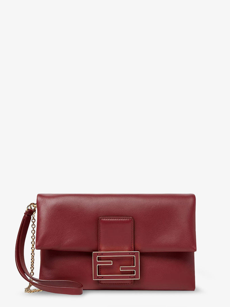 Fendi Fendi Mamma Baguette Leather Crossbody Bag Red - World Class Fashion