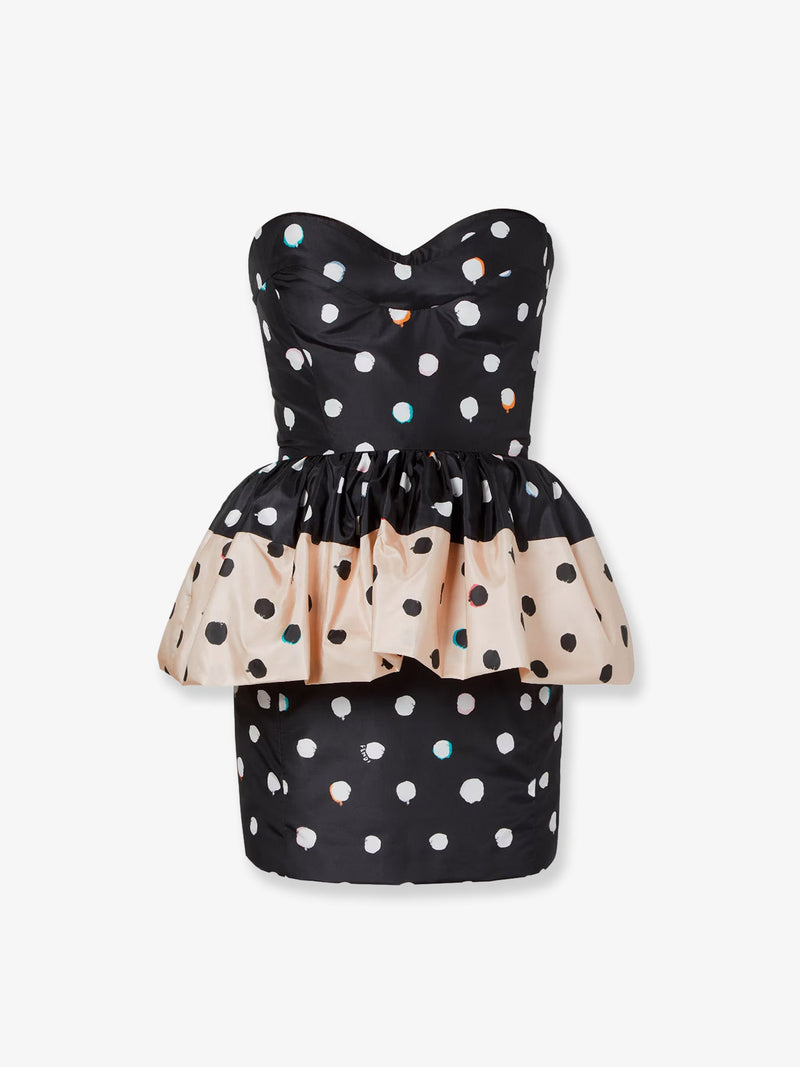 Fendi Fendi Falena Dots Taffeta Bustier Dress Black - World Class Fashion