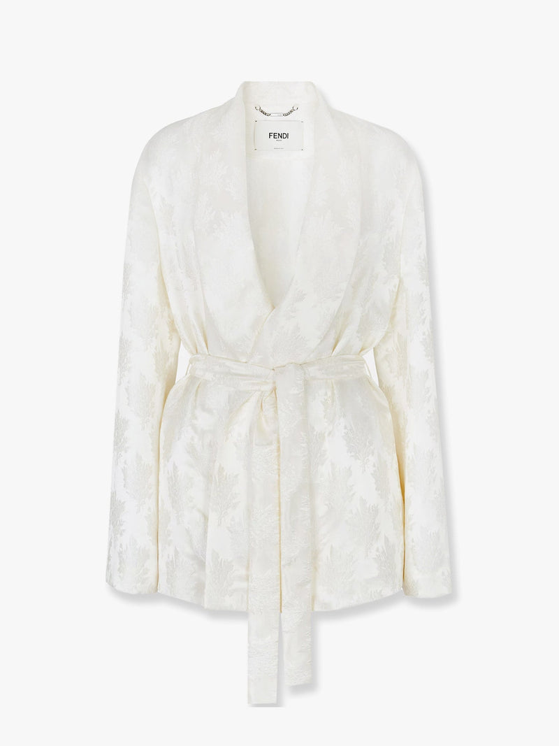 Fendi Fendi Jacquard Silk Blazer with Floral Motif White - World Class Fashion