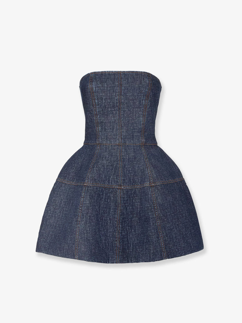 Fendi Fendi Padded Denim Mini Dress Blue - World Class Fashion