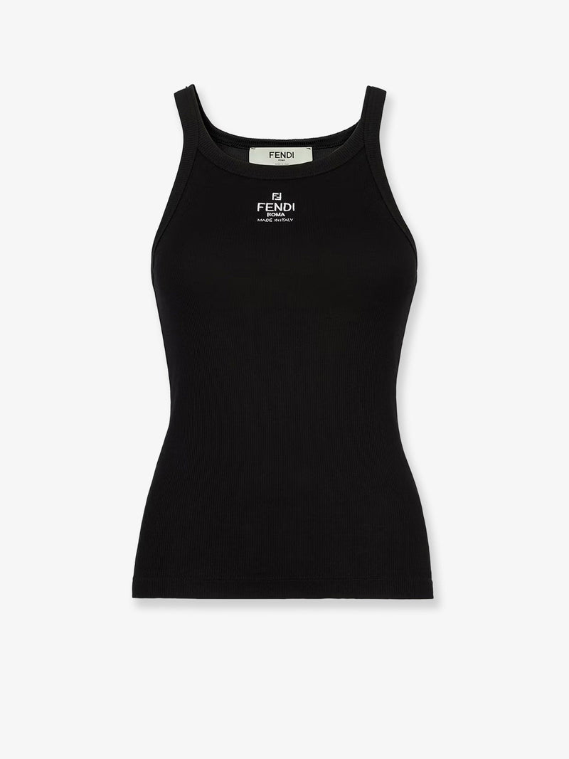 Fendi Fendi Ribbed Cotton Tank Top Black - World Class Fashion
