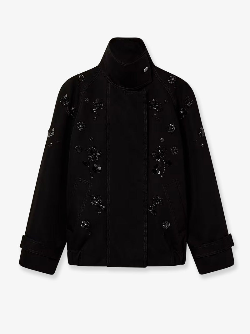 Golden Goose Chaqueta vaquera negra Golden Goose con lentejuelas florales y cristales - World Class Fashion