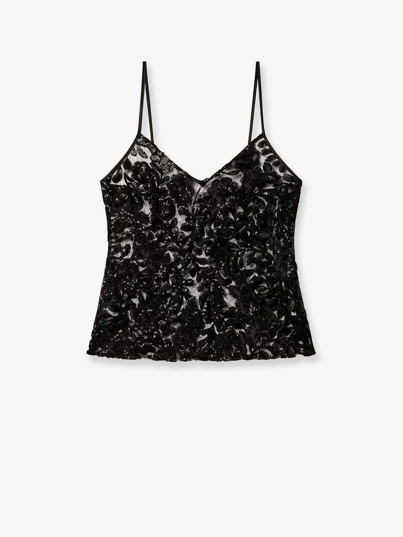 Golden Goose Golden Goose Black Tulle Top with Sequins Embroidery - World Class Fashion