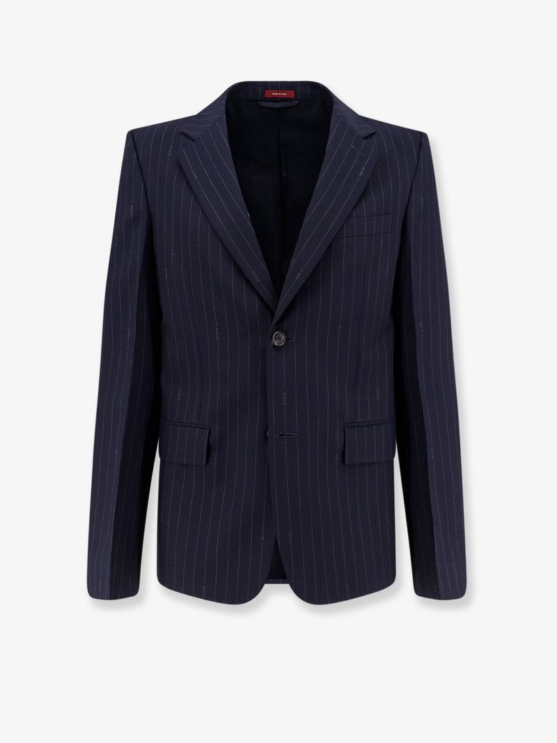 Gucci Gucci Americana de Lana a Rayas Diplomáticas Azul - World Class Fashion