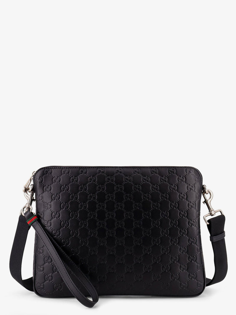 Gucci Gucci Leather GG Emblem Crossbody Bag Black - World Class Fashion