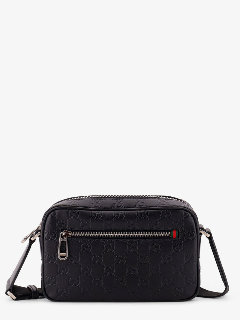 Gucci Gucci GG Emblem Leather Crossbody Bag Black - World Class Fashion