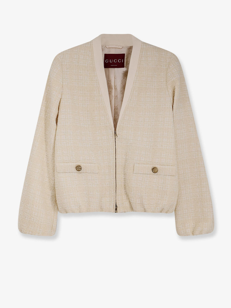 Gucci Chaqueta de tweed de algodón a cuadros Gucci beige para mujer - World Class Fashion