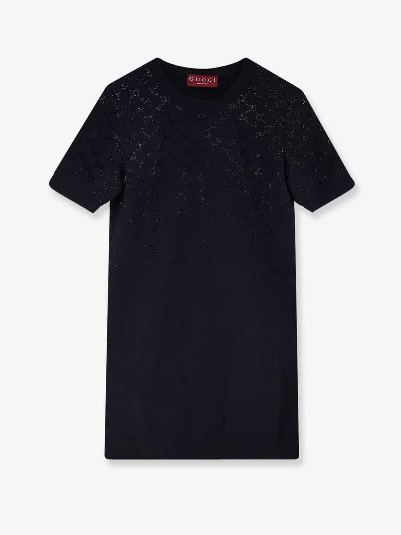 Gucci Gucci Short Wool Dress with GG Crystals Black - World Class Fashion