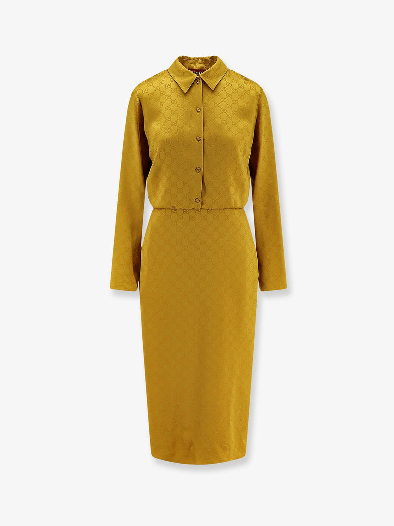 Gucci Gucci GG Satin Chemisier Dress Yellow - World Class Fashion