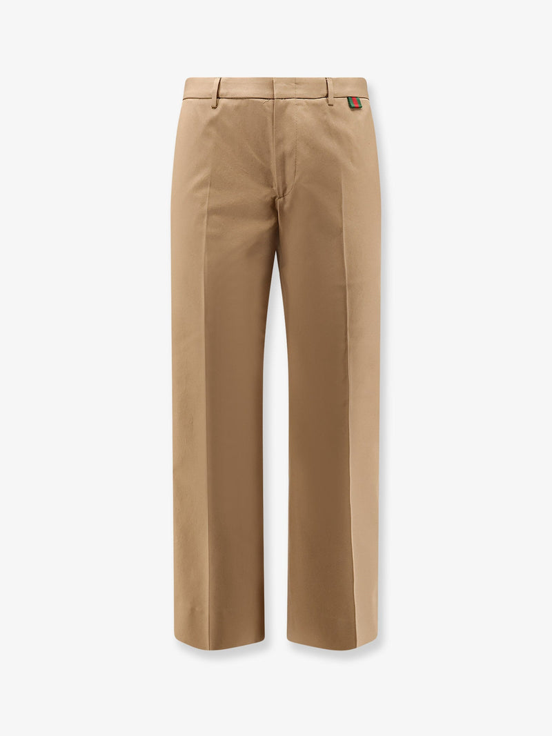 Gucci Gucci Cotton Trousers with Web Detail Beige - World Class Fashion