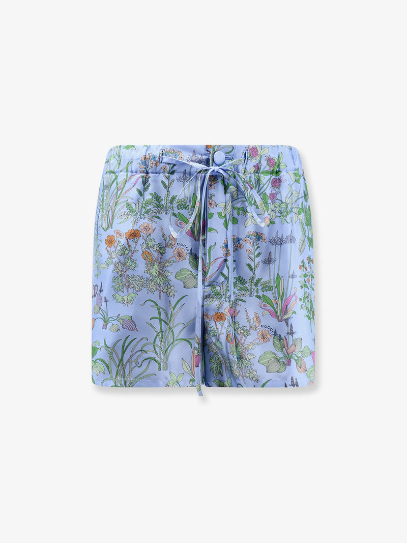 Gucci Gucci Shorts estampados de seda azules para mujer - World Class Fashion