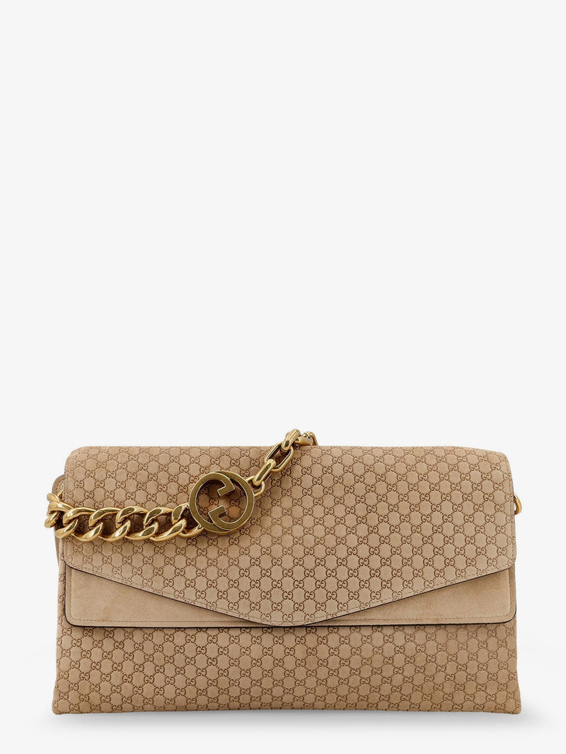 Gucci Gucci Suede and GG Canvas Shoulder Bag Beige - World Class Fashion