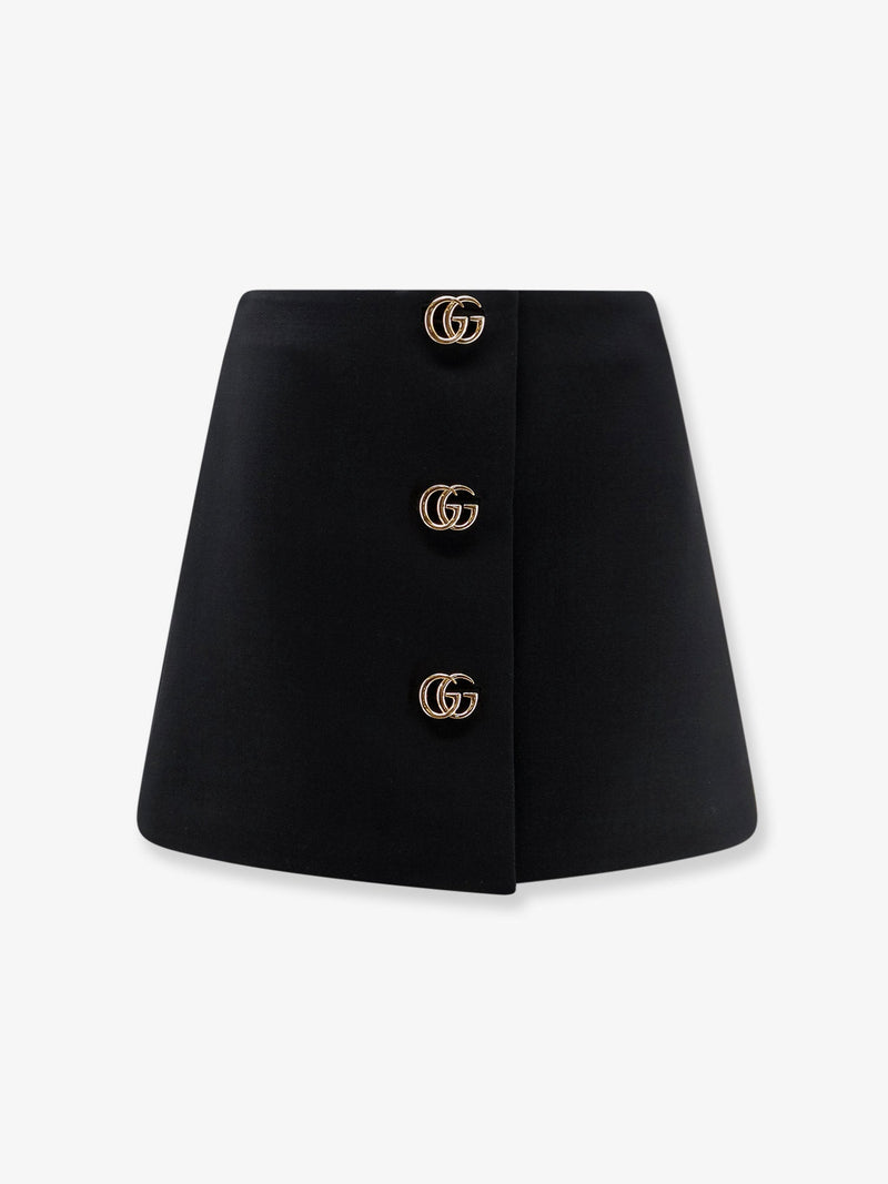 Gucci Gucci Wool Crepe Skirt with Double G Button Black - World Class Fashion