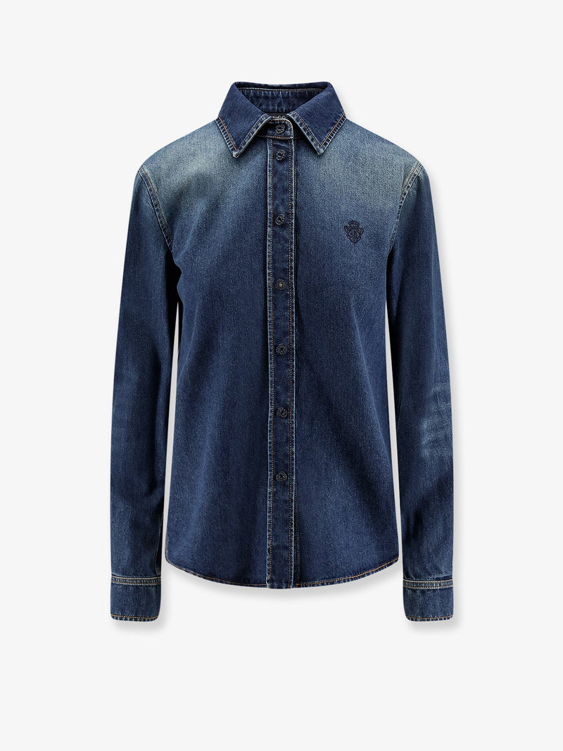 Gucci Gucci Denim Shirt with Embroidery Blue - World Class Fashion