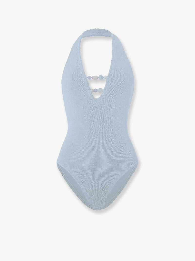 Hunza G Hunza G Adriana Crinkle One-Piece Swimsuit Metallic Ice Blue - World Class Fashion