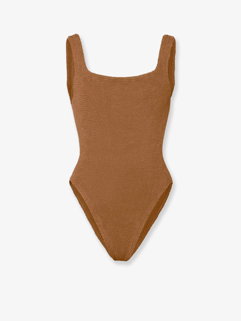 Hunza G Hunza G Crinkle Fabric One-Piece Swimsuit Metallic Cocoa - World Class Fashion