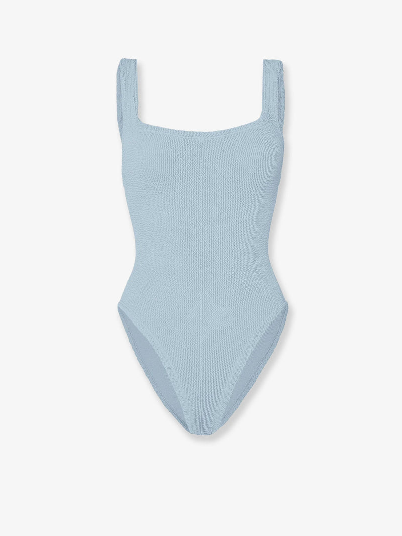 Hunza G Hunza G Crinkle Fabric One-Piece Swimsuit Metallic Ice Blue - World Class Fashion