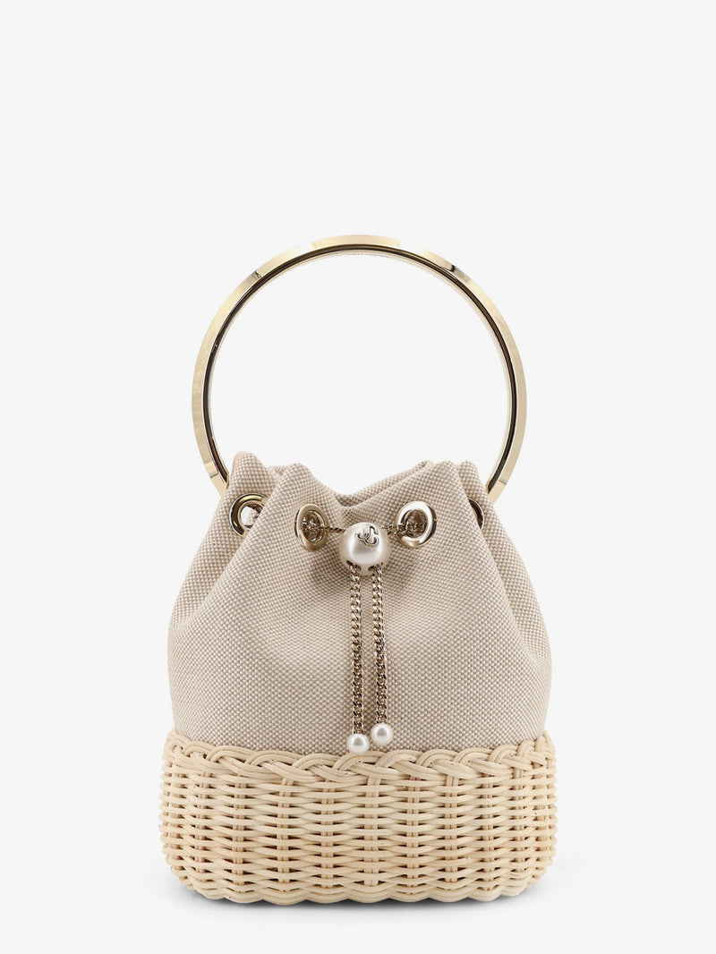 Jimmy Choo Jimmy Choo Bon Bon Raffia and Canvas Bucket Bag Beige - World Class Fashion