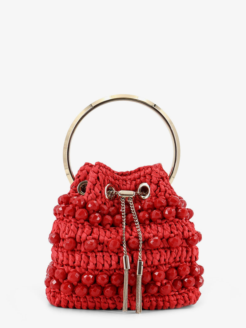 Jimmy Choo Jimmy Choo Bon Bon Raffia Bucket Bag Red - World Class Fashion