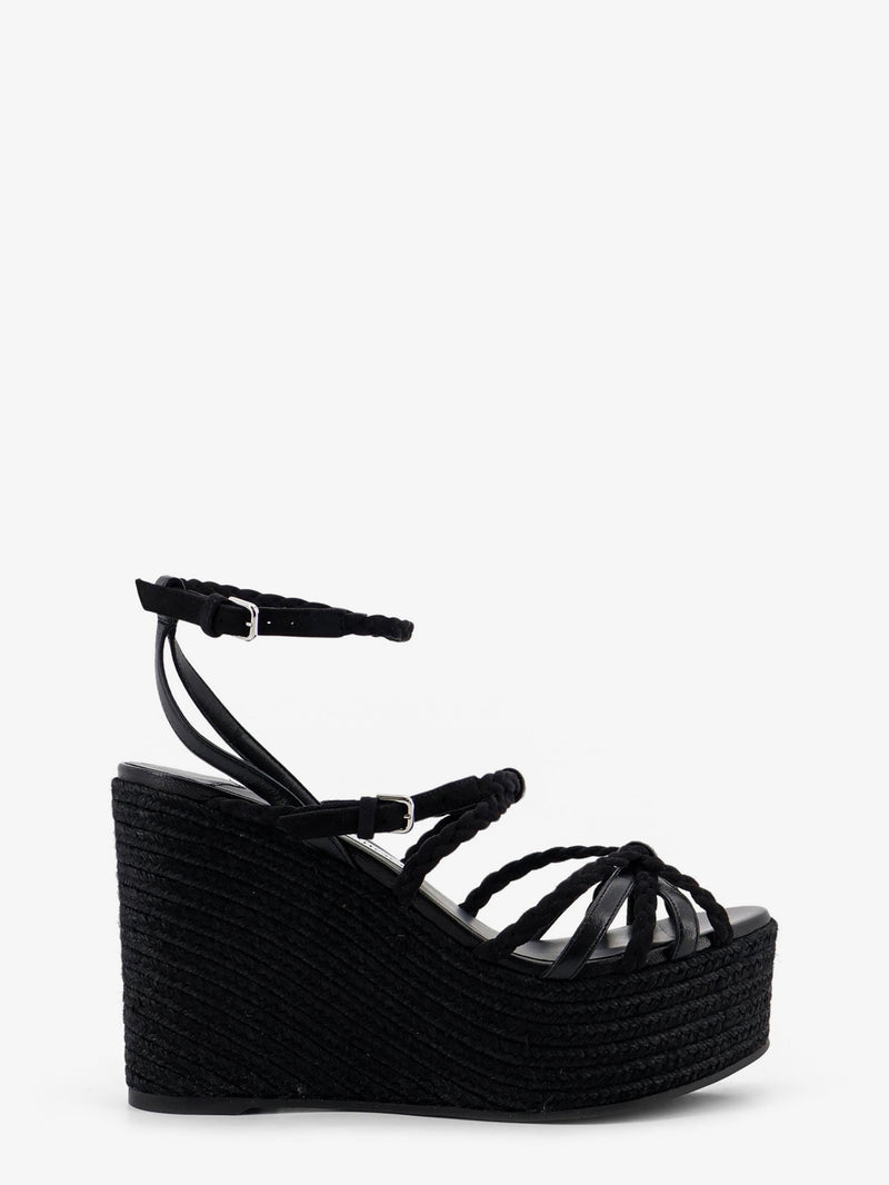 Jimmy Choo Jimmy Choo Nyra Leather and Raffia Sandals Black - World Class Fashion