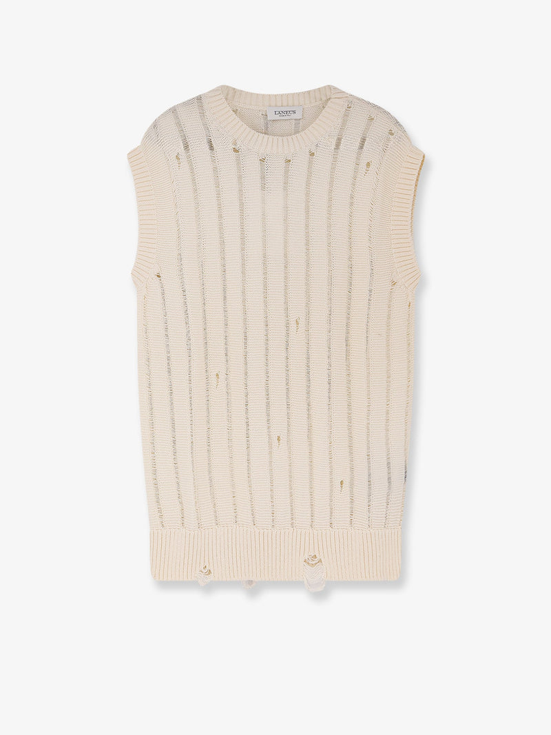 Laneus Laneus Destroyed Effect Cotton Vest Beige - World Class Fashion