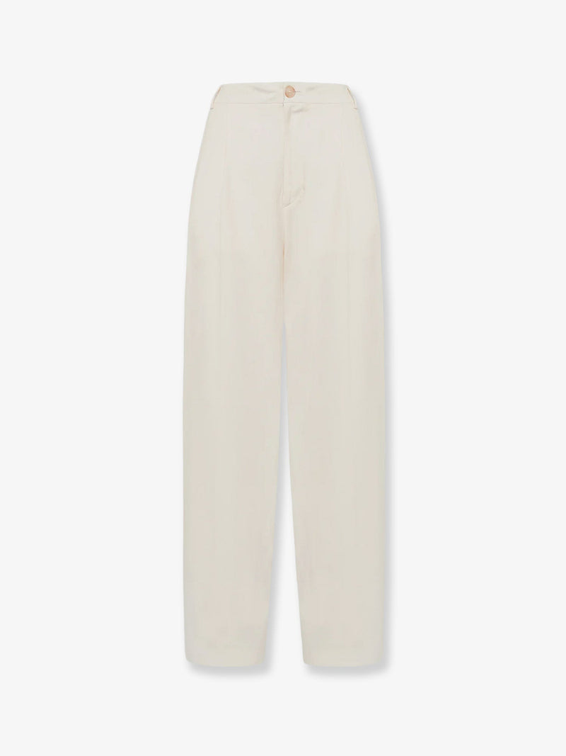 Laneus Laneus Pantalones de Lino y Viscosa Blanco Mujer - World Class Fashion