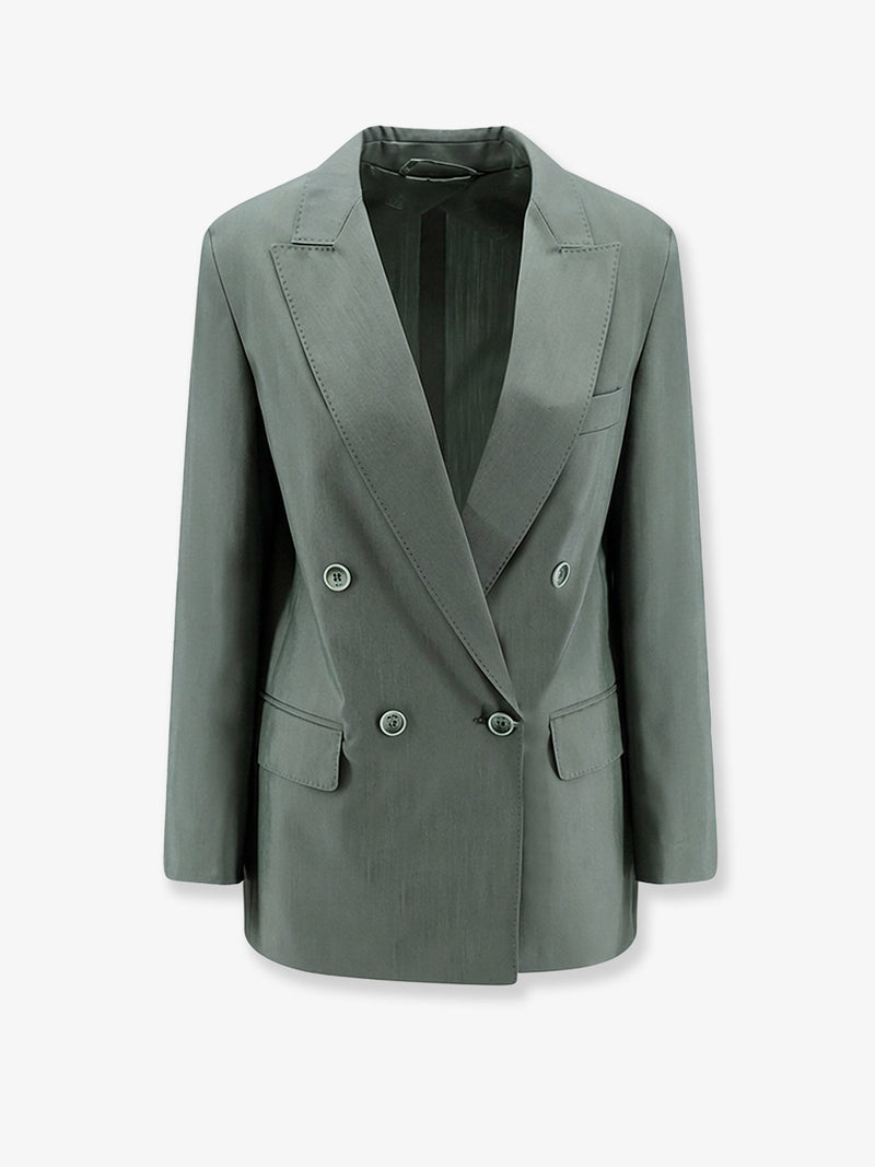 Max Mara Max Mara Mxmalbata Virgin Wool Silk Blazer Green - World Class Fashion
